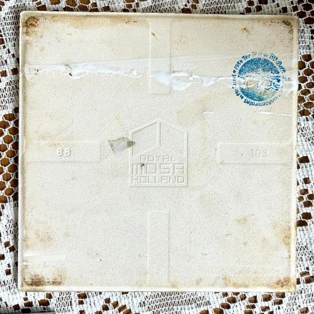 Vintage 1980s Royal Mosa Holland Delft Blue Ceramic Tiles 4-Piece Set 6